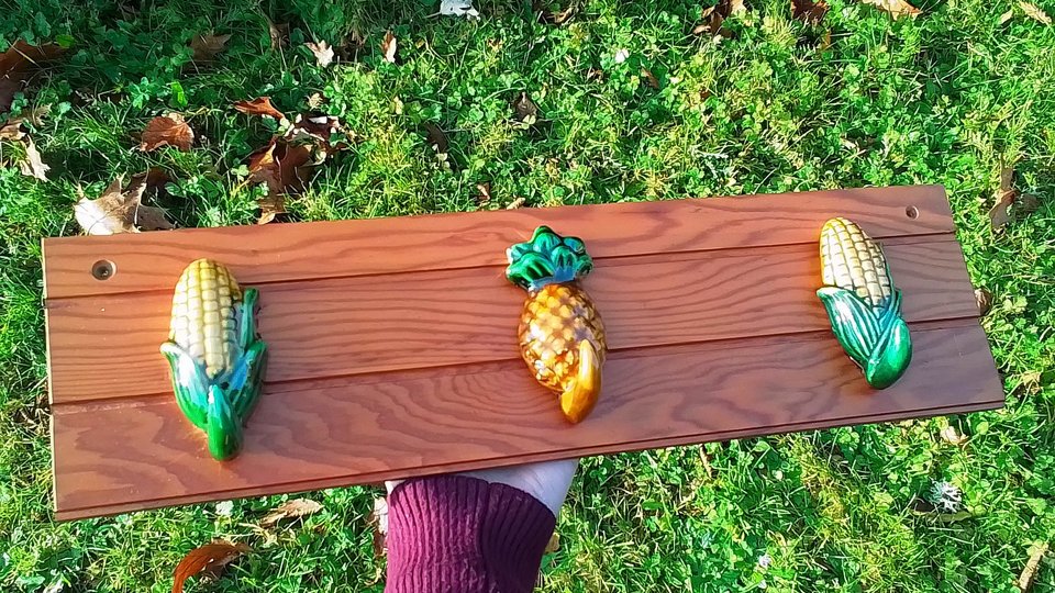 Sweetcorn & Pineapple Ceramic Hooks (on wood) (SOLD)