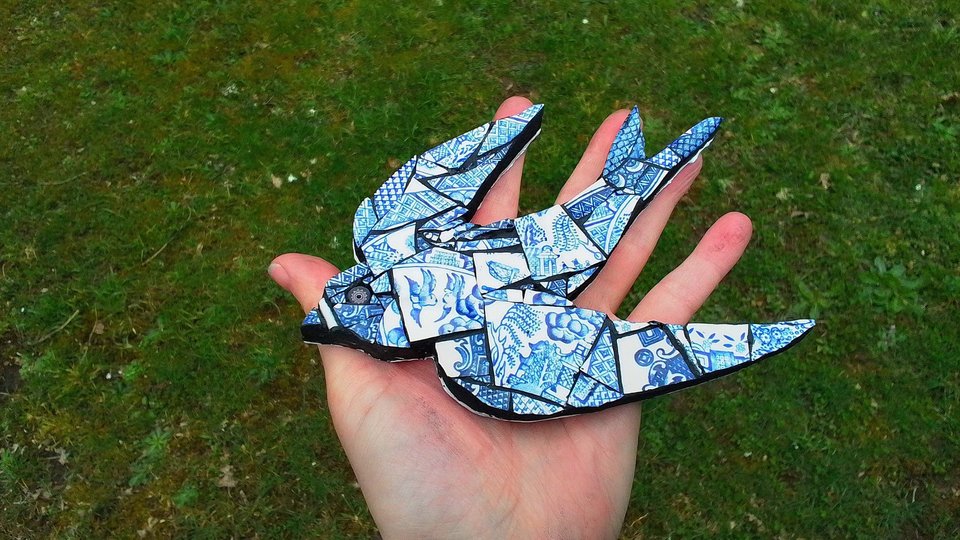 Mini (baby) Blue & White Swallow (left facing) (SOLD)