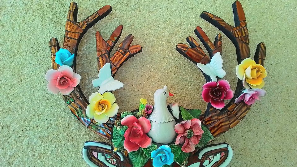 Spring Stag Deer Head (with Dove & Butterfly friends)