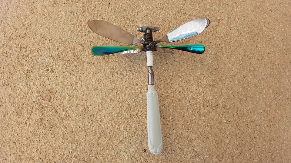 Hanging Wall Rainbow Dragonfly (on hook, unique ceramic tail)