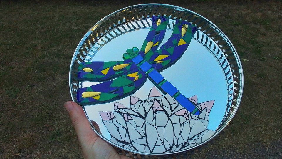 Dragonfly & Lotus Flower Mirror Tray