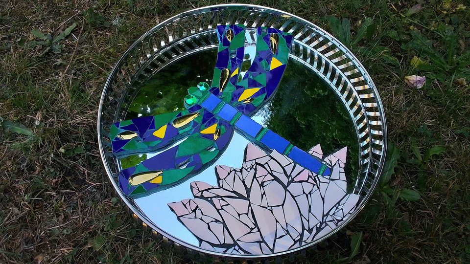 Dragonfly & Lotus Flower Mirror Tray