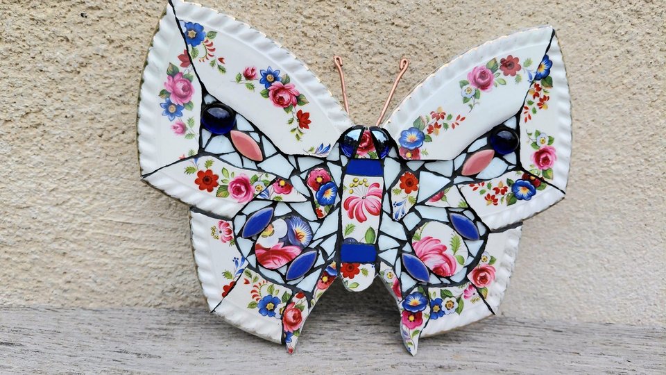 Blue, Pink & Red Flowers Butterfly 