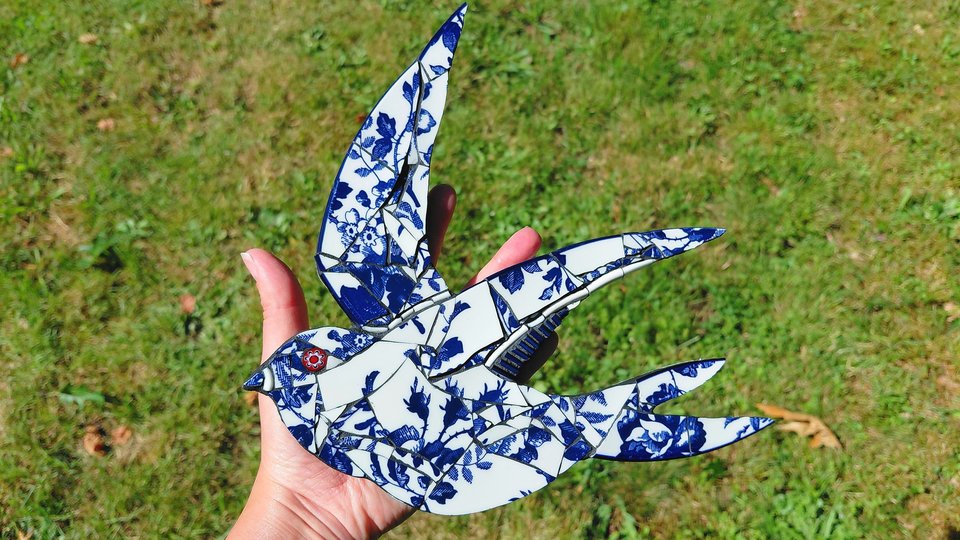 Large Summer Swallow (navy rose motif) (left facing) 