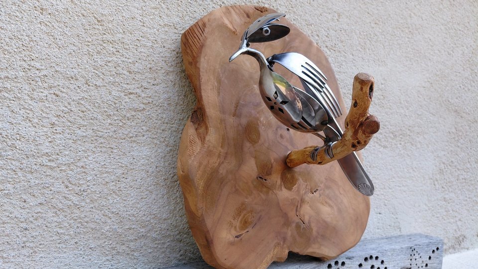 Kingfisher on a wooden perch (wall hanging)