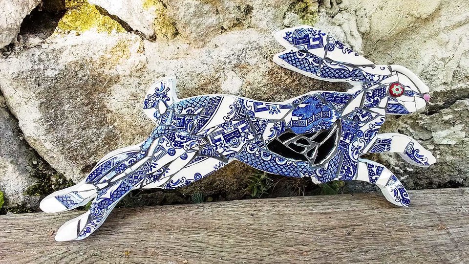 Mini Blue Chinese Hare (red & green eye) (SOLD)