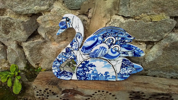Large Blue Floral Swan