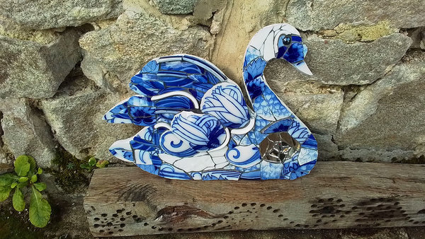 Large Blue Swirls Swan