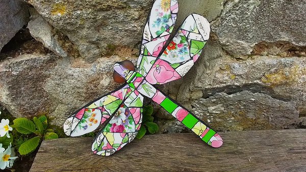 Green & Pink Floral Dragonfly (SOLD)