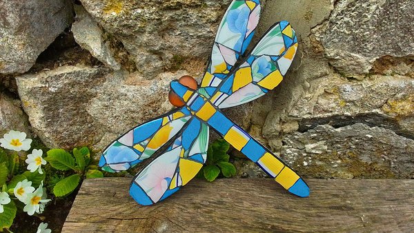 Blue & Yellow Floral Dragonfly
