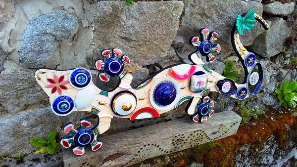 Large Arabian Nights Limoges Porcelain Wall Gecko (with butterfly)