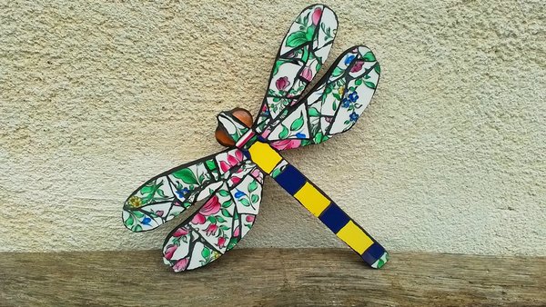 Flowery Blue & yellow Dragonfly 