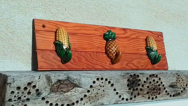 Sweetcorn & Pineapple Ceramic Hooks (on wood) (SOLD)