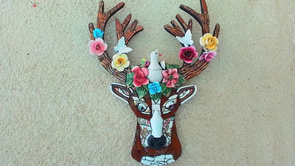 Spring Stag Deer Head (with Dove & Butterfly friends)